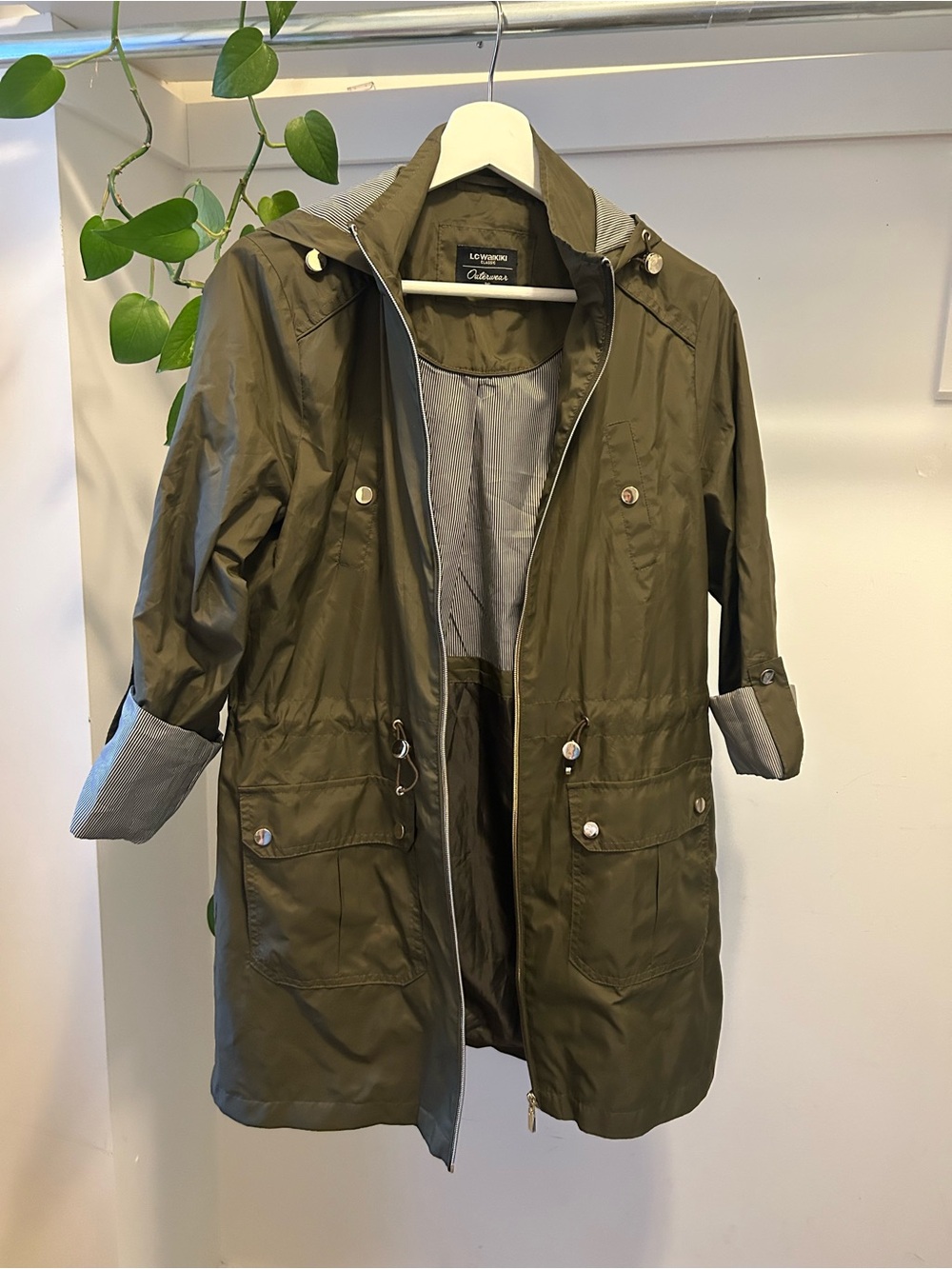 Olive Green Lightweight Hooded Rain Jacket